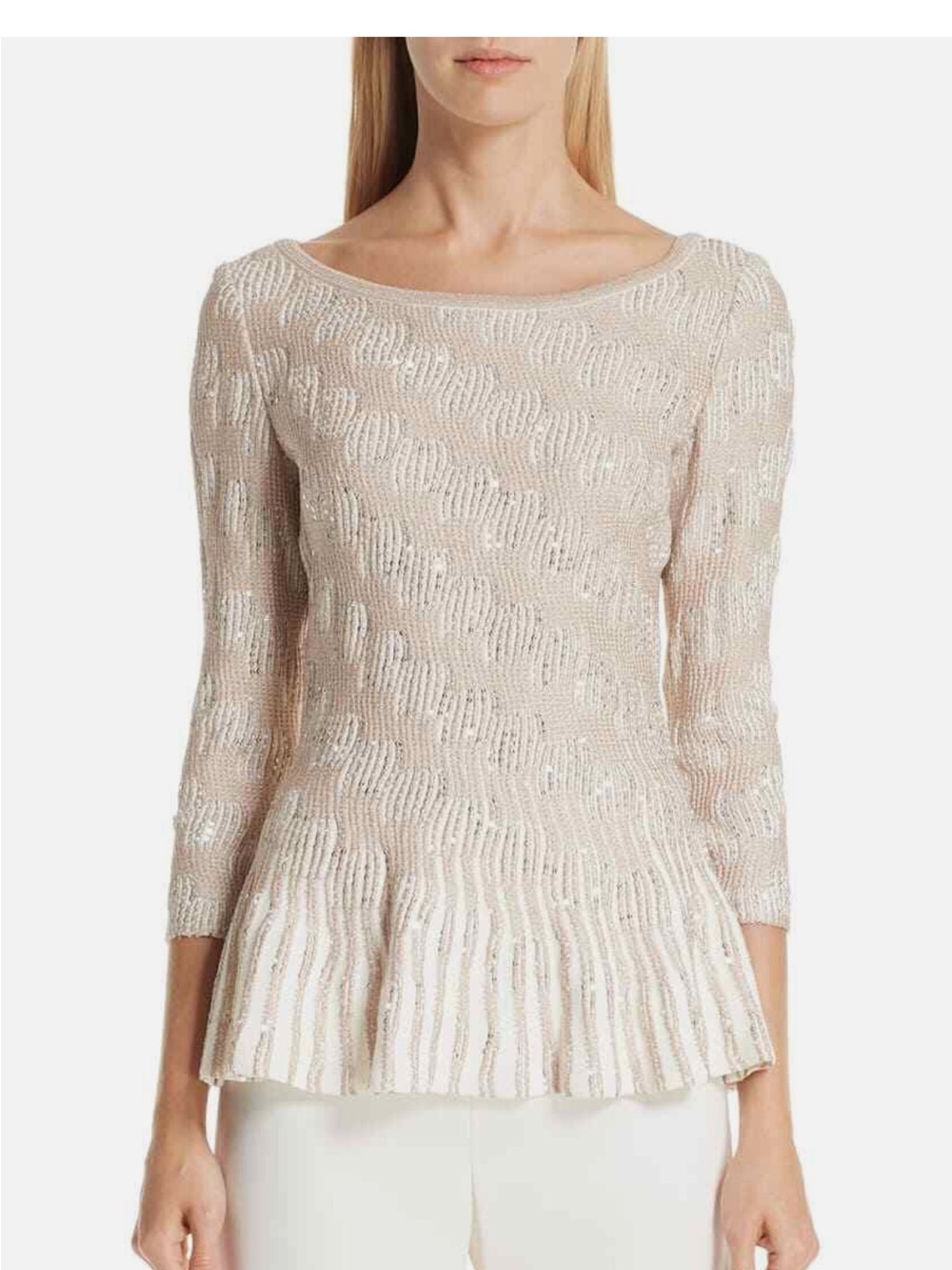 St. John Sequin Trellis Knit Peplum Top